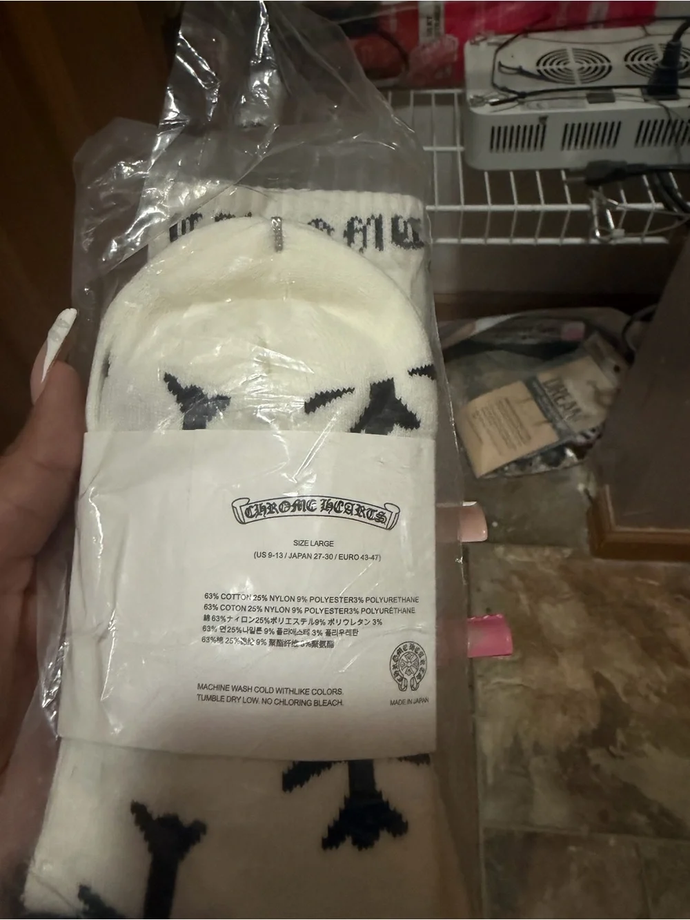 Chrome Hearts White Crew Socks with Black Cross Motifs